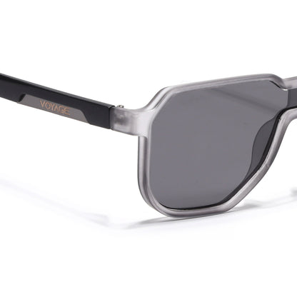 Hexagonal Polarized Sunglasses for Men & Women (Black Lens | Grey Frame - PMG7357)