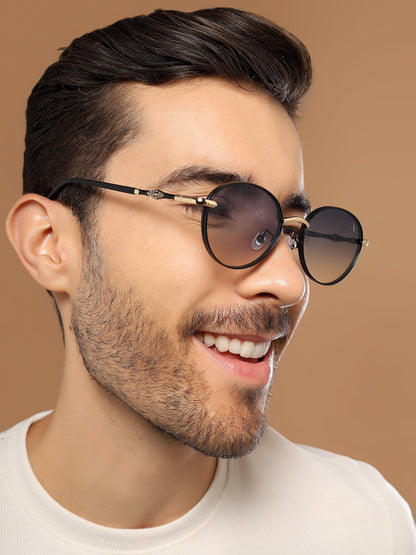 Shadow | Black & Gloden Round Sunglasses | Blue & Clear Lens - MG6729