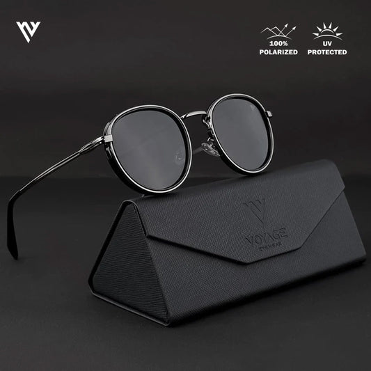 Captain |  Black and Silver Polarized Round Sunglasses - PMG3982