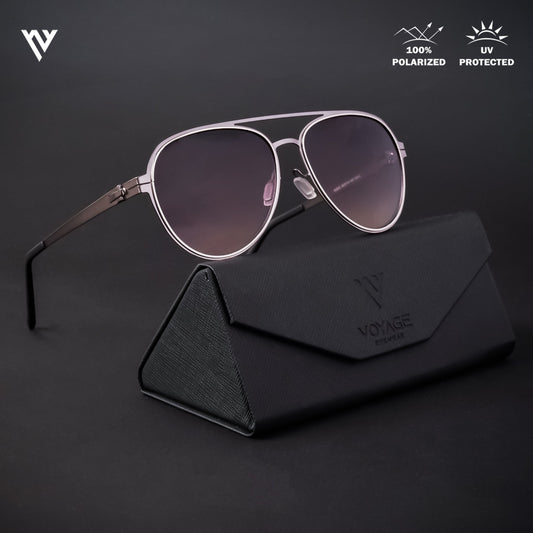 Silver Polarized Aviator Sunglasses - PMG4290