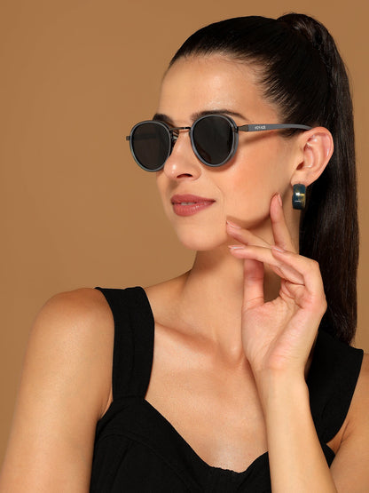 Pilot | Grey Round Polarized Sunglasses | Black Lens - PMG6673