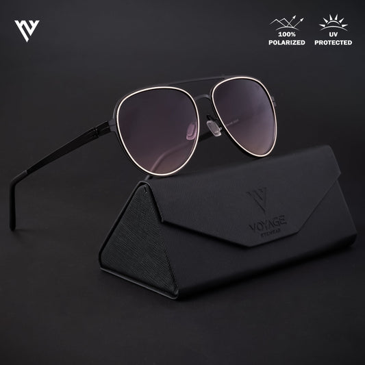 Black & Golden Polarized Aviator Sunglasses - PMG4289