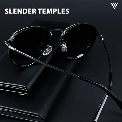Captain |  Black and Silver Polarized Round Sunglasses - PMG3982