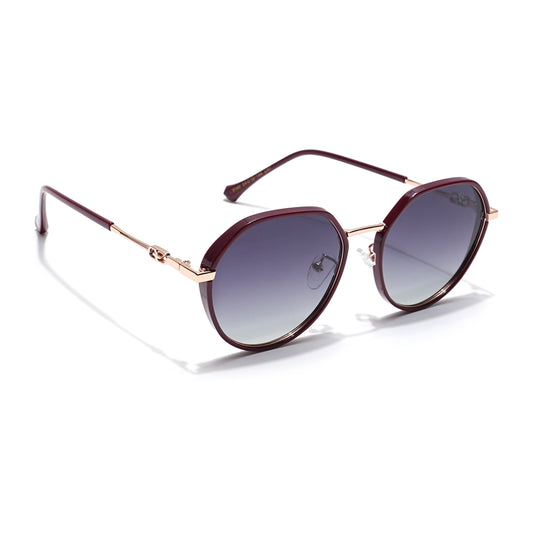 Voyage Select Round Sunglasses for Women (Grey & Clear Lens | Red & Golden Frame - SLPMG6226)
