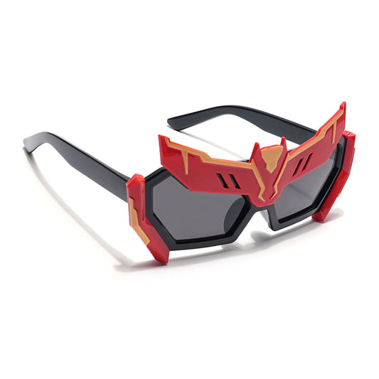 Rectangle Sunglasses for Kids -6 yrs To 12 yrs (Black Lens | Red & Black Frame - PMG6077)