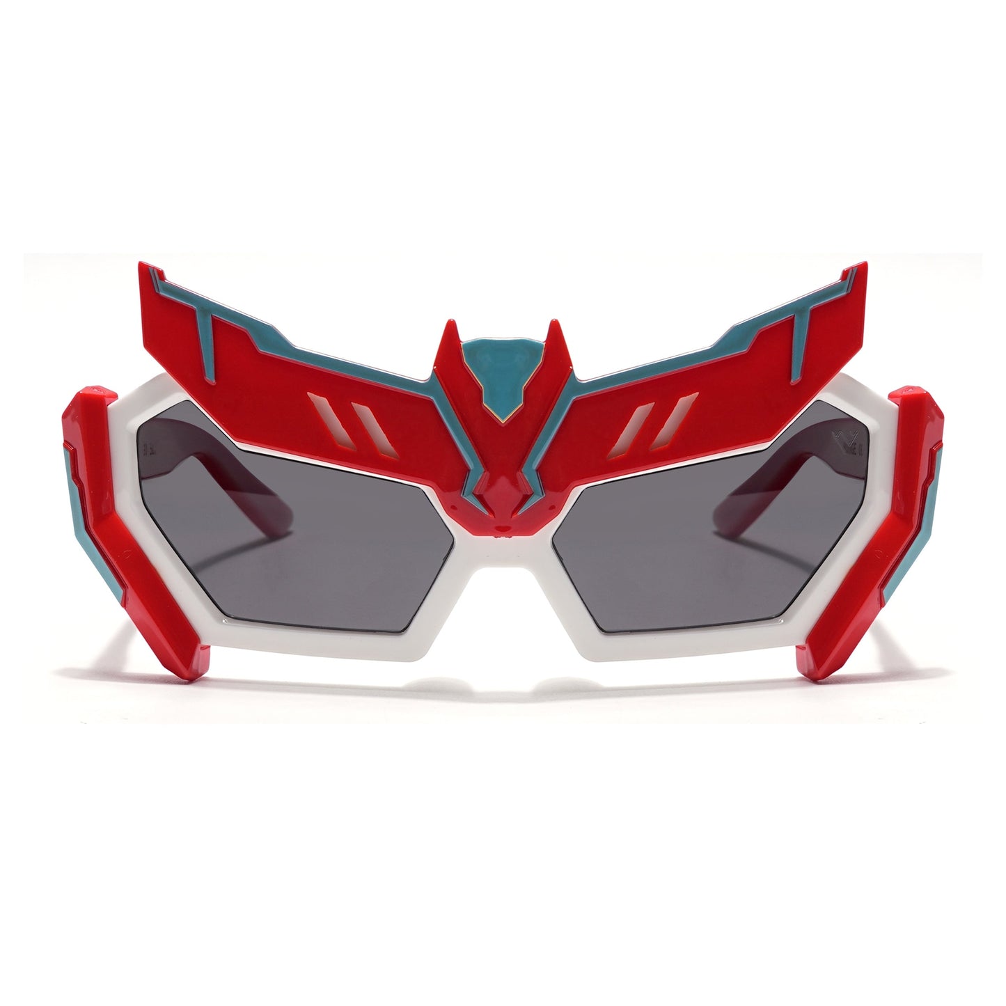 Rectangle Sunglasses for Kids -6 yrs To 12 yrs (Black Lens | Red & White Frame - PMG6078)
