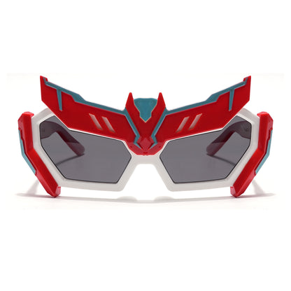 Rectangle Sunglasses for Kids -6 yrs To 12 yrs (Black Lens | Red & White Frame - PMG6078)