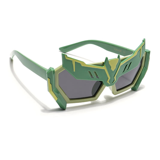 Rectangle Sunglasses for Kids -6 yrs To 12 yrs (Black Lens | Green Frame - PMG6079)
