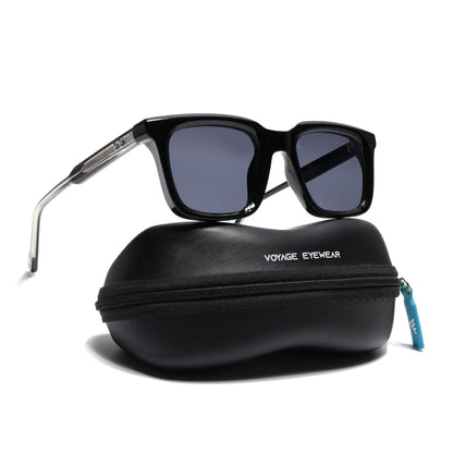 Square Sunglasses for Men & Women (Grey Lens | Shine Black Frame - MG7335)