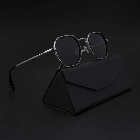 Cubix | Geometric Silver Polarized Sunglasses | Black Lens - PMG5852