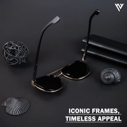 Photon | Golden & Shine Black Polarized Wayfarer Sunglasses - PMG4439