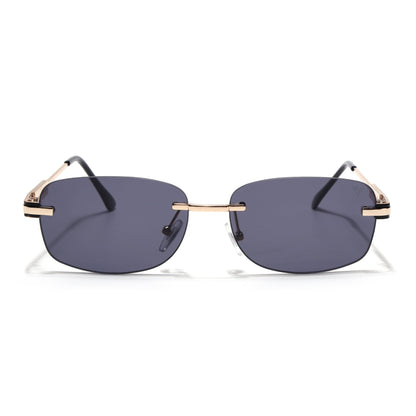 Rimless Sunglasses for Men & Women (Black Lens | Golden Frame - MG7377)