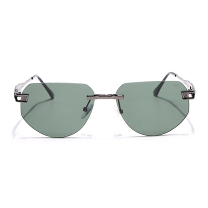 Rimless Sunglasses for Men & Women (Green Lens | Grey Frame - MG7314)