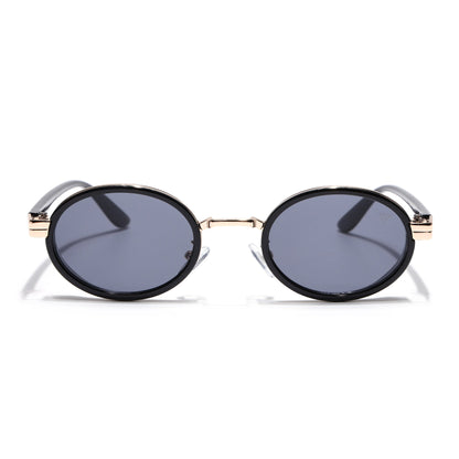 Ovel Sunglasses for Men & Women (Grey Lens | Golden & Black Frame - MG7349)