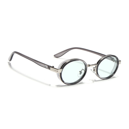 Ovel Sunglasses for Men & Women (Clear Lens | Silver & Transparent Grey Frame - MG7351)