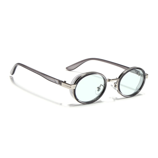 Ovel Sunglasses for Men & Women (Clear Lens | Silver & Transparent Grey Frame - MG7351)