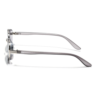 Ovel Sunglasses for Men & Women (Clear Lens | Silver & Transparent Grey Frame - MG7351)