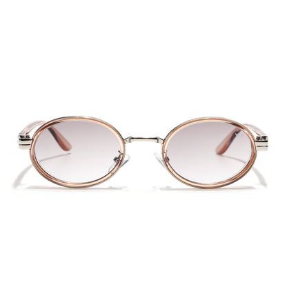 Ovel Sunglasses for Men & Women (Light Brown & Clear Lens | Silver Brown Frame - MG7352)