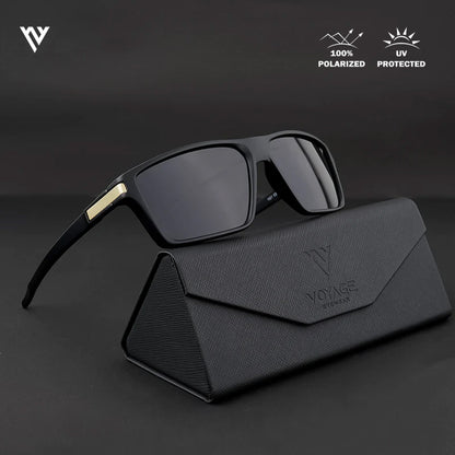 Jaxor | Matte Black & Golden Polarized Rectangle Sunglasses - PMG3969