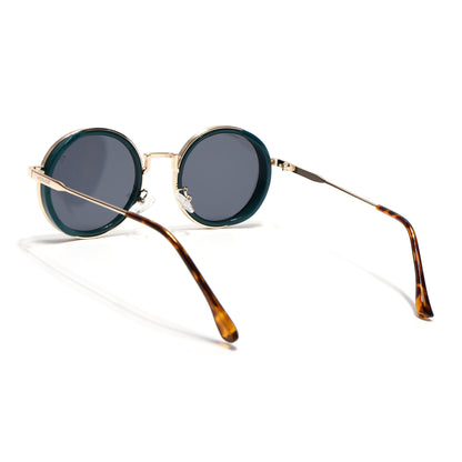 Round Sunglasses for Men & Women (Black Lens | Golden & Green Frame - MG7119)