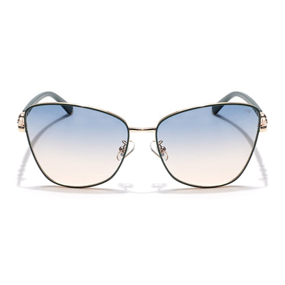 Cateye Sunglasses (Blue & Brown Lens | Golden & Green Frame - MG6000)