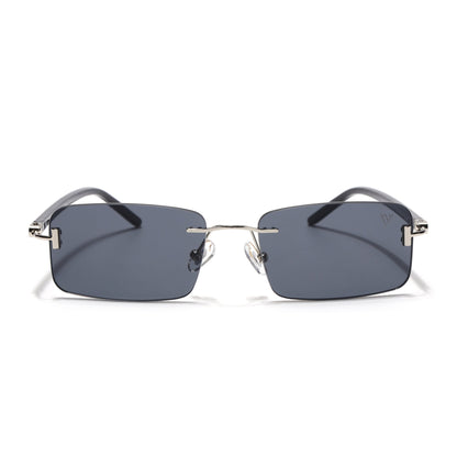 Rimless Sunglasses for Men & Women (Black Lens | Silver Frame - MG7379)