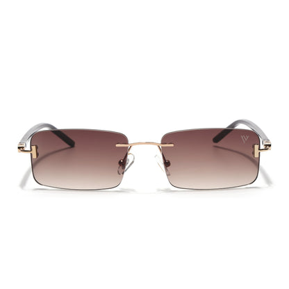 Rimless Sunglasses for Men & Women (Brown & Clear Lens | Golden Frame - MG7382)