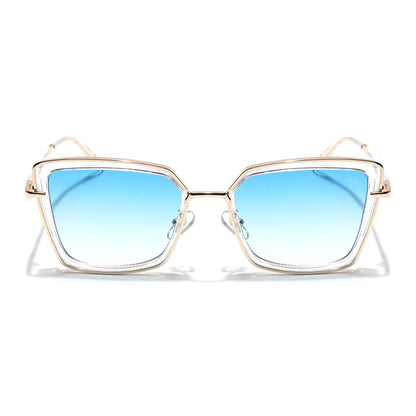 Cateye Sunglasses (Blue & Clear Lens | Golden & Transparent Frame - MG6019)