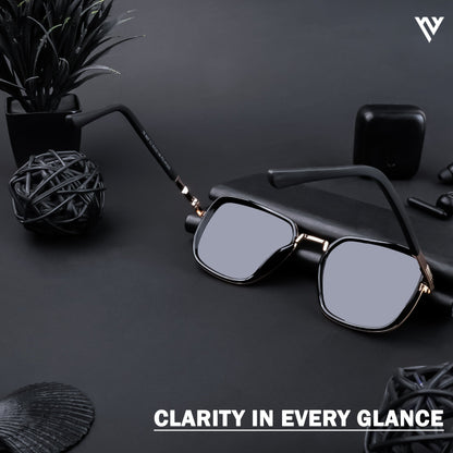 Square Golden & Black Polarized Sunglasses - PMG4434