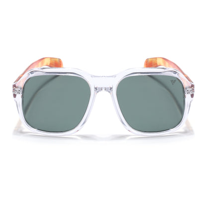 Wayfarer Polarized Sunglasses (Green Lens | Transparent Frame - PMG4991)