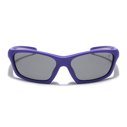 Wrap Around Polarized Sunglasses for Kids -6 yrs To 12 yrs (Black Lens | Purple Frame - PMG5896)