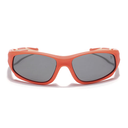 Wrap Around Polarized Sunglasses for Kids -6 yrs To 12 yrs (Black Lens | Orange Frame - PMG5907)