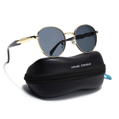 Round Sunglasses for Men & Women (Grey Lens | Golden Frame - MG7143)