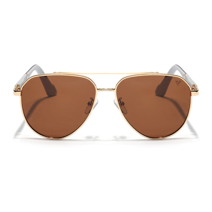 Aviator Polarized Sunglasses for Men & Women (Brown Lens | Golden Frame - PMG7247)