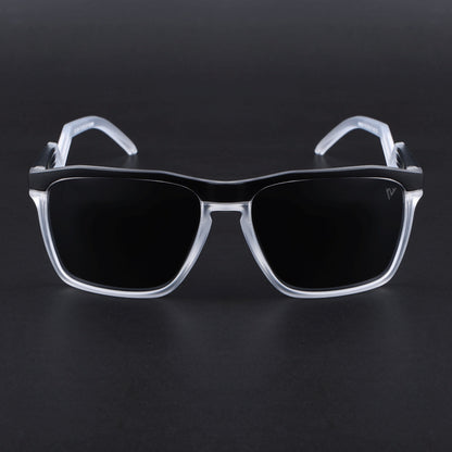 Radar 2.0 | Wayfarer Polarized Sunglasses | Black Lens | Black & Transparent Frame - PMG6755