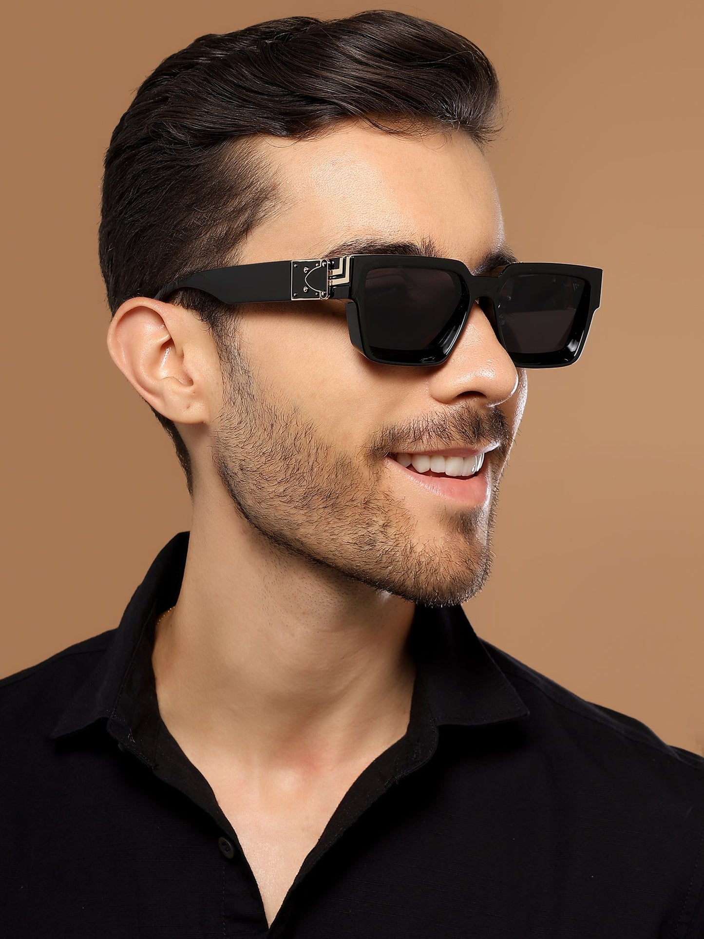 Gale | Wayfarer Sunglasses (Black Lens | Black & Golden Frame - MG5175)