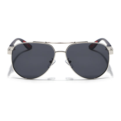 Sukhoi | Silver Aviator Polarized Sunglasses for Men & Women | Black Lens - PMG7140