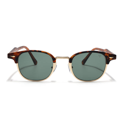 Skyline | Golden & Demi Brown Half Rim Clubmaster Sunglasses | Green Lens - MG7104
