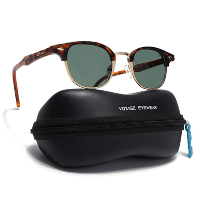 Skyline | Golden & Demi Brown Half Rim Clubmaster Sunglasses | Green Lens - MG7104