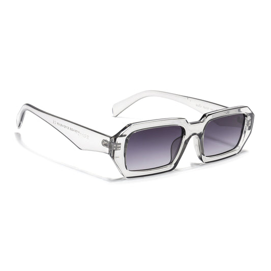 Rectangle Sunglasses for Men & Women (Black & Clear Lens | Transparent Grey Frame - MG7345)