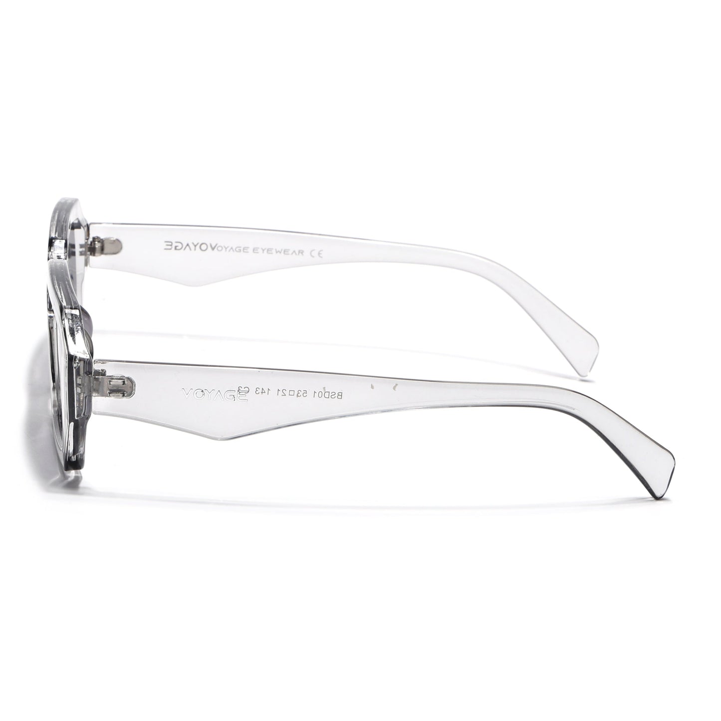 Rectangle Sunglasses for Men & Women (Black & Clear Lens | Transparent Grey Frame - MG7345)