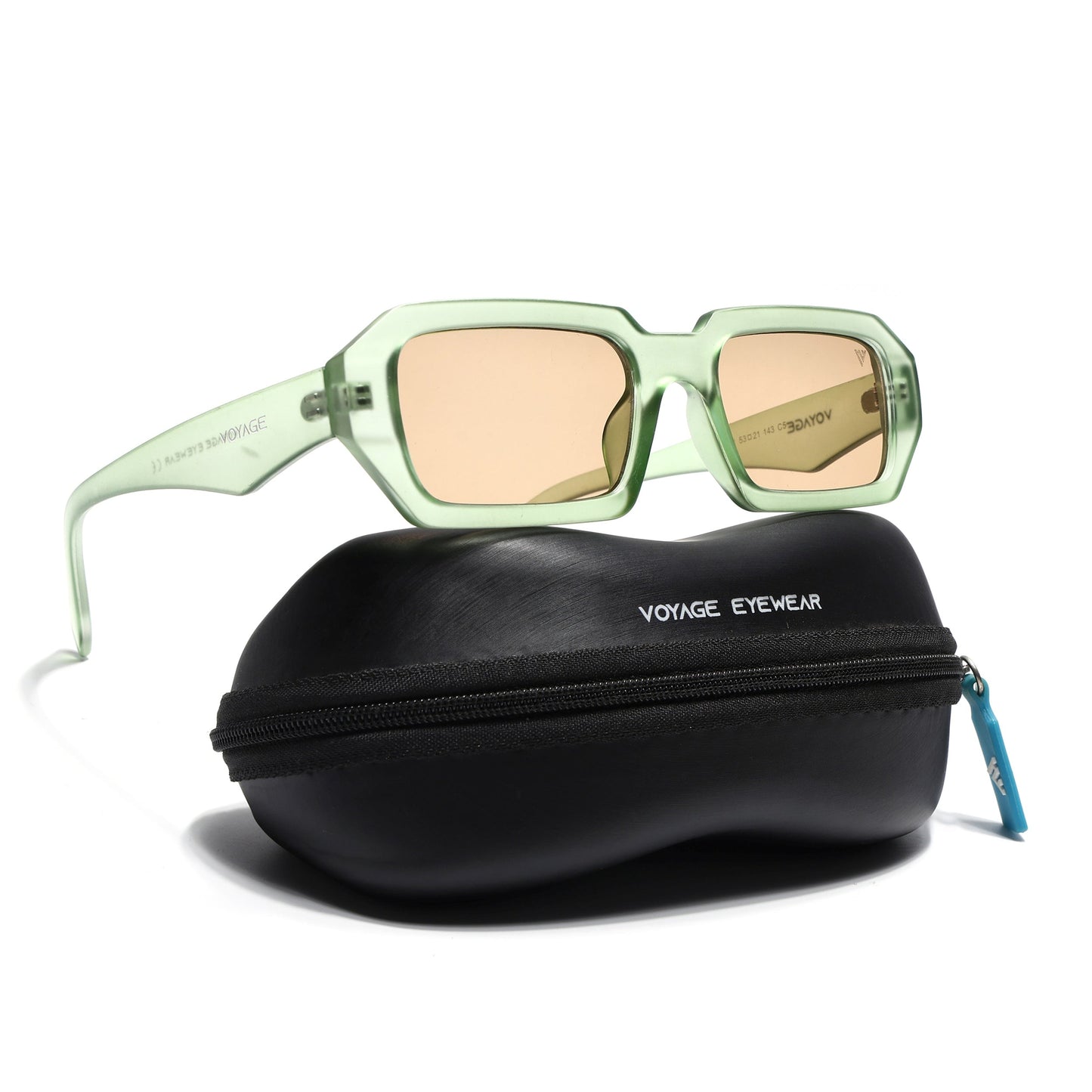 Rectangle Sunglasses for Men & Women (Light Brown Lens | Green Frame - MG7347)
