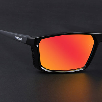 Rectangle Polarized Sunglasses | Orange Lens | Shine Black Frame - PMG6798
