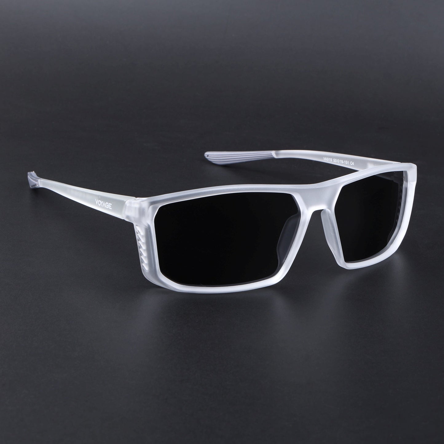 Rectangle Polarized Sunglasses | Black Lens | Transparent Frame - PMG6801