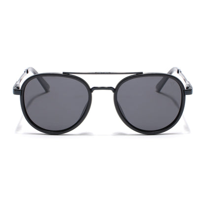 Round Polarized Sunglasses for Men & Women (Black Lens | Black Frame - VOYLB04-C1)