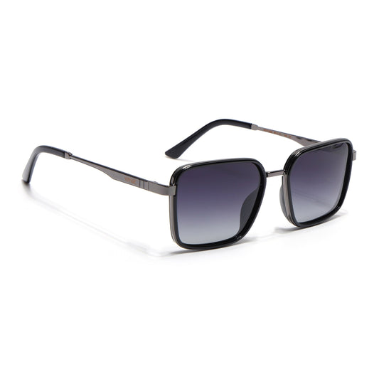 Square Polarized Sunglasses for Men & Women (Grey & clear Lens | Grey & Black Frame - VOYLB06-C2)