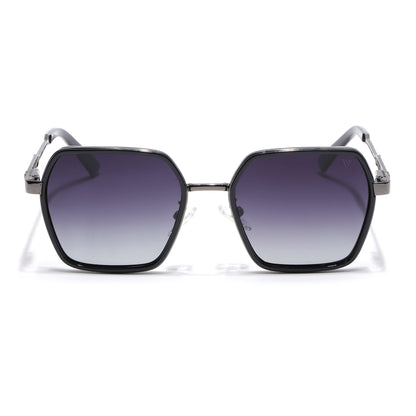 Square Polarized Sunglasses for Men & Women (Grey & Clear Lens | Grey & Black Frame - VOYLB07-C2)