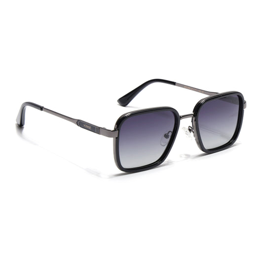 Square Polarized Sunglasses for Men & Women (Grey & Clear Lens | Grey & Black Frame - VOYLB08-C2)