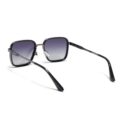 Square Polarized Sunglasses for Men & Women (Grey & Clear Lens | Grey & Black Frame - VOYLB08-C2)
