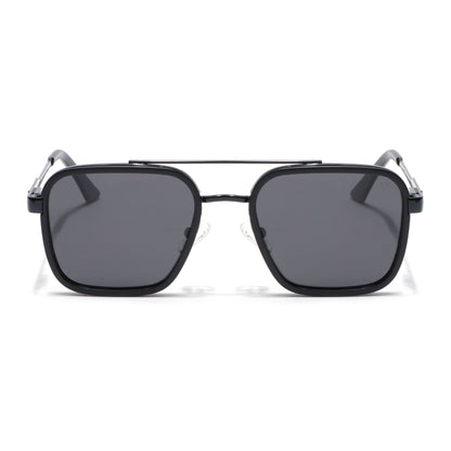 Square Polarized Sunglasses for Men & Women (Black Lens | Black Frame - VOYLB09-C1)